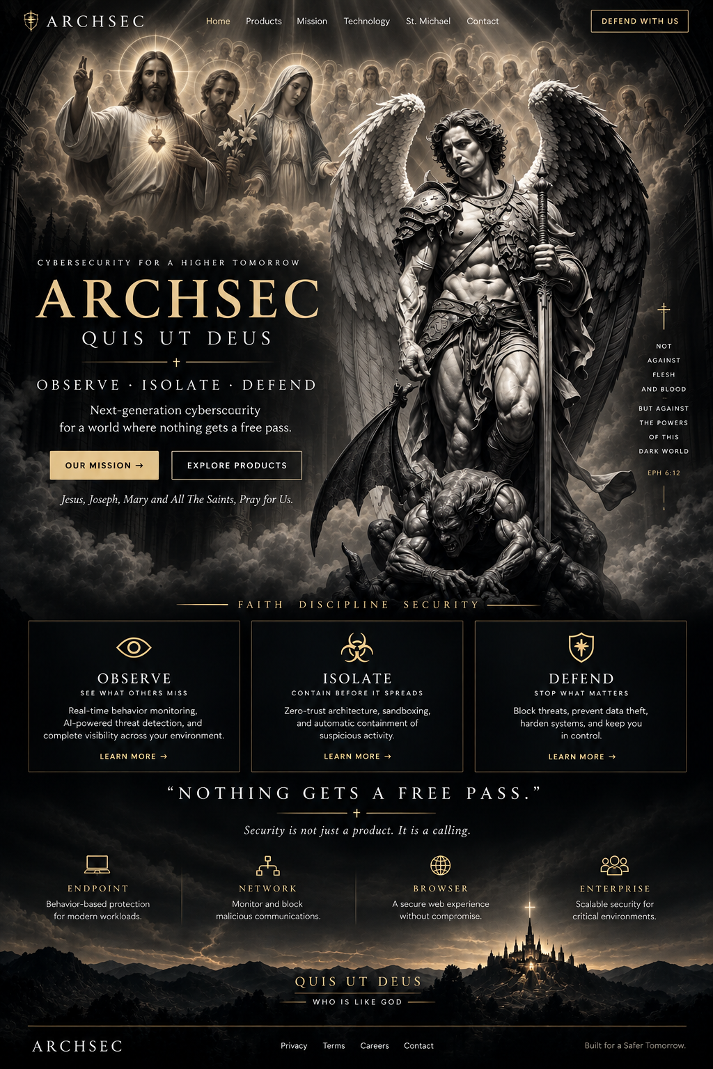 ARCHSEC cybersecurity tribute to Saint Michael, Jesus, Joseph, Mary and the saints